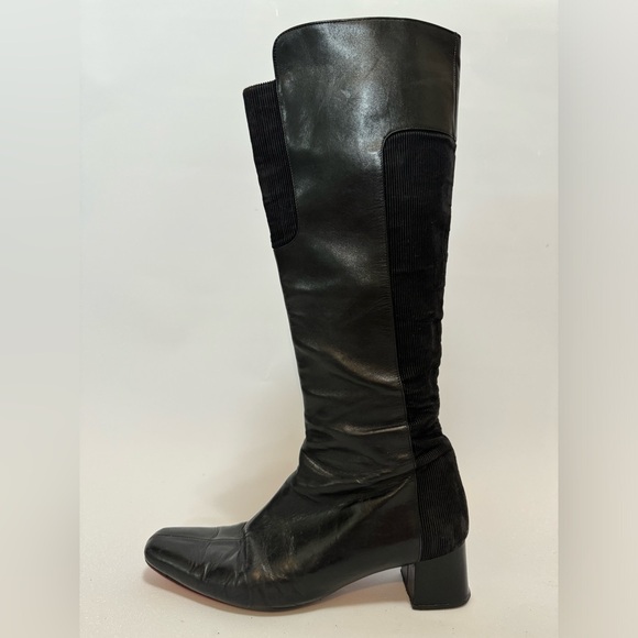 PREOWNED $1795 Christian Louboutin Black Leather Corduroy Riding Zip Boots 36